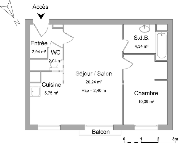 Appartement 2 pièces (45 m²) à louer - Saint Martin D'heres (38400)
