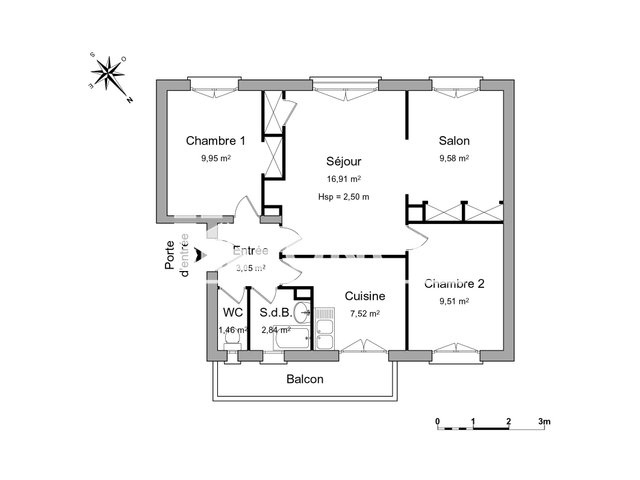 Appartement 4 pièces (60.82 m²) à louer - Saint Martin D'heres (38400)