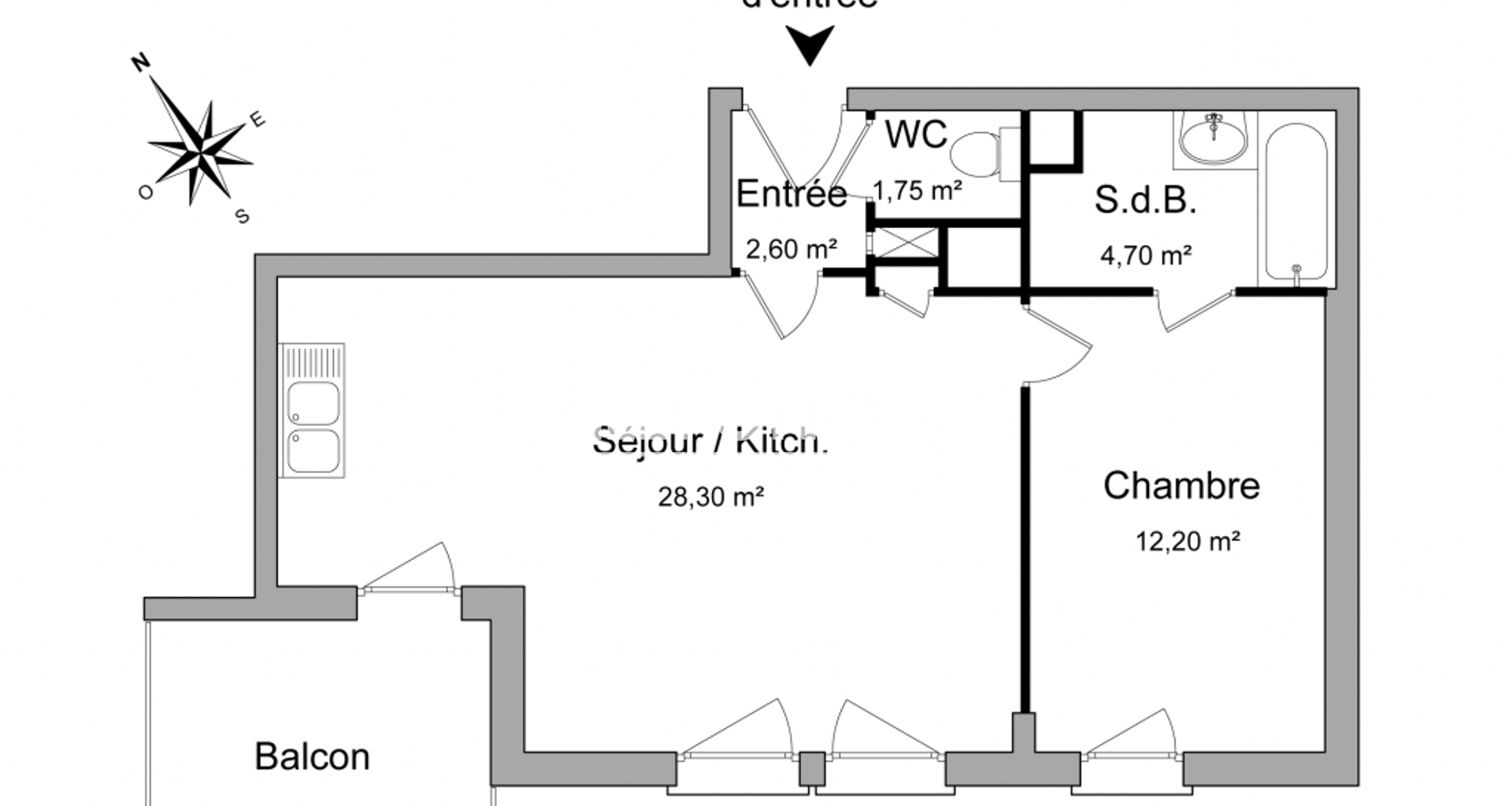 Appartement 2 pièces (49.55 m²) à louer - Saint-martin-d'hères (38400)