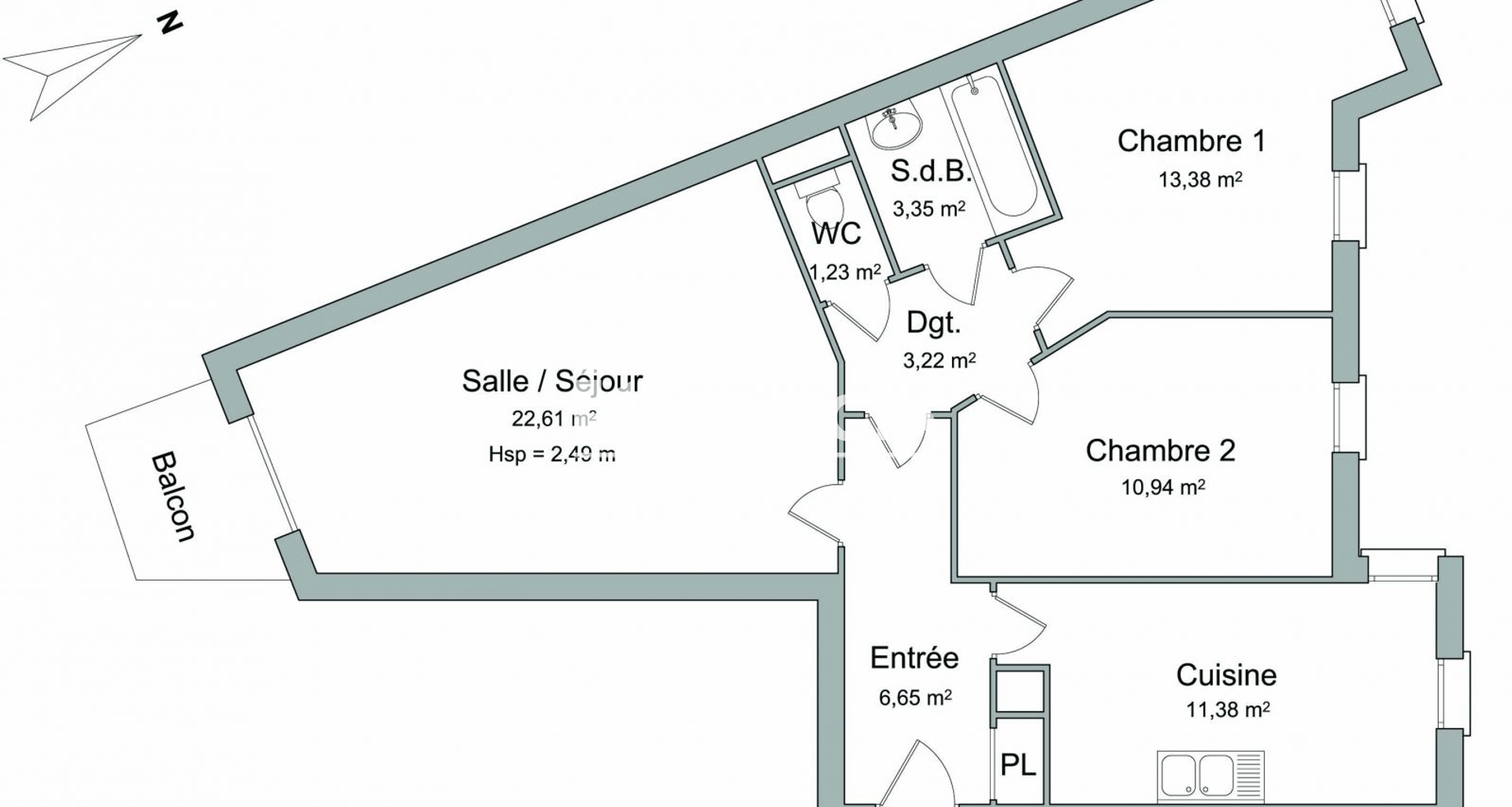Appartement 3 pièces (72.76 m²) à louer - Gières (38610)