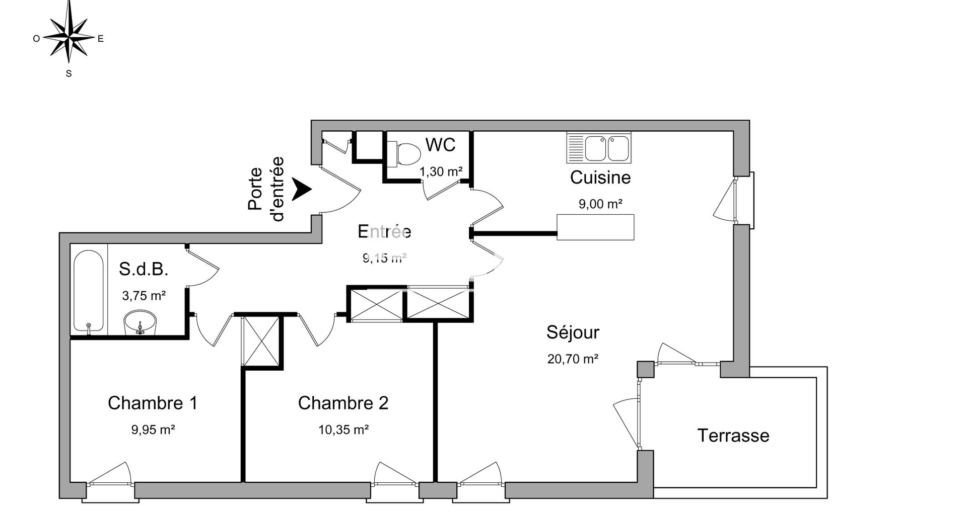 Appartement 3 pièces (64.2 m²) à louer - Grenoble (38000)