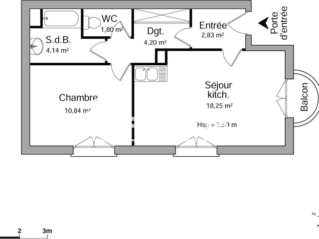 Appartement 2 pièces (42.06 m²) à louer - Grenoble (38100)