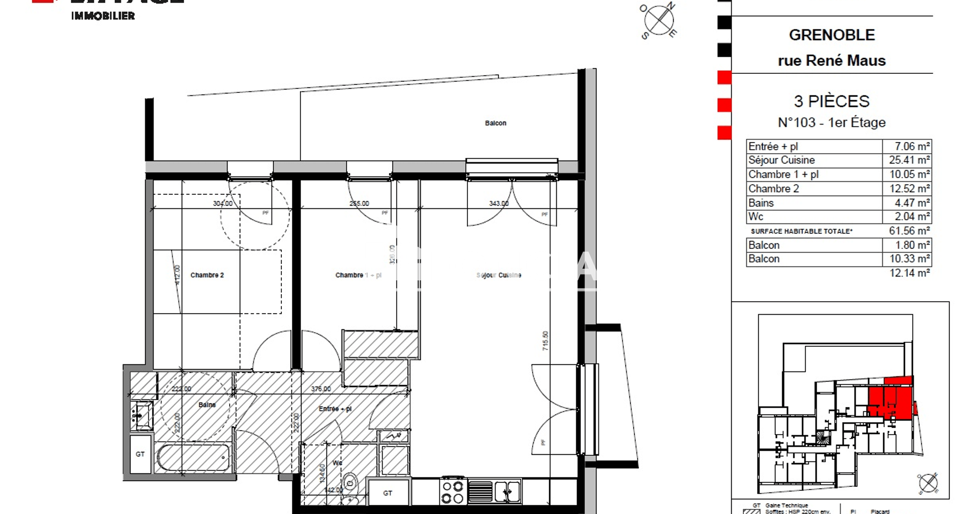 Appartement 3 pièces (61.56 m²) à louer - Grenoble (38000)