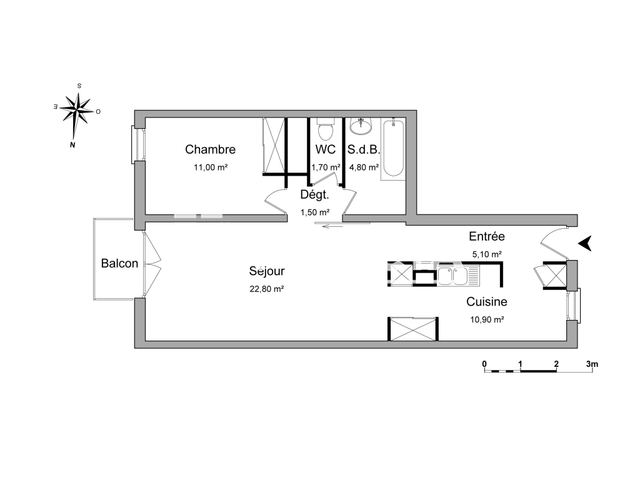 Appartement 2 pièces (57.8 m²) à louer - Grenoble (38000)
