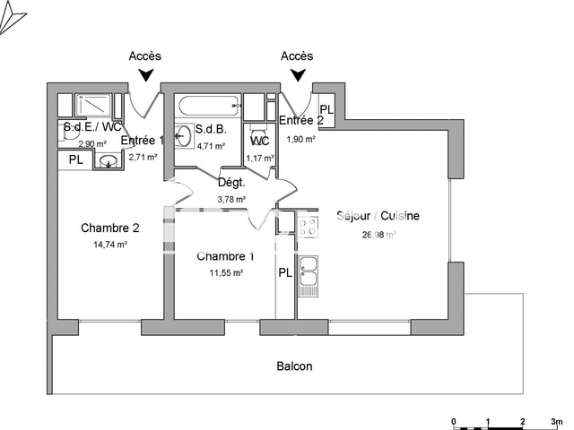 Appartement 3 pièces (70.44 m²) à louer - Grenoble (38000)