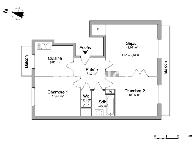 Appartement 3 pièces (65.84 m²) à louer - Grenoble (38000)