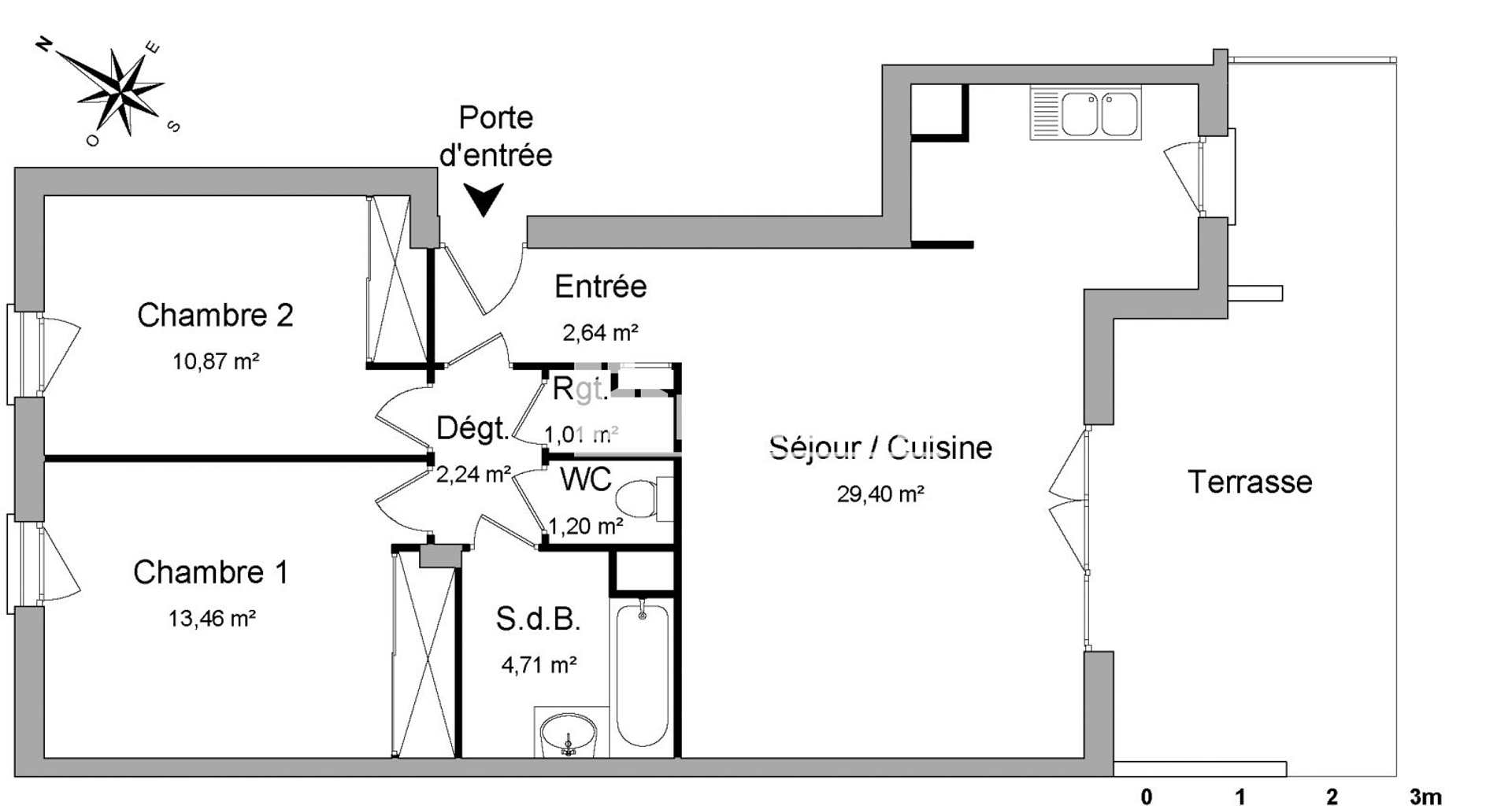 Appartement 3 pièces (65.53 m²) à louer - Crolles (38920)