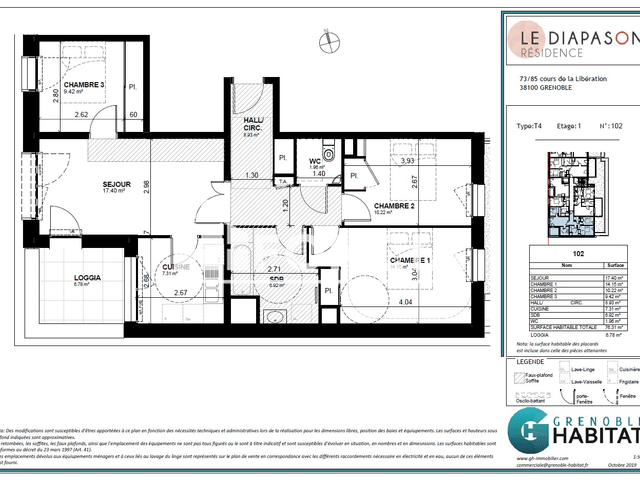 Appartement 4 pièces (76.31 m²) à louer - Grenoble (38000)