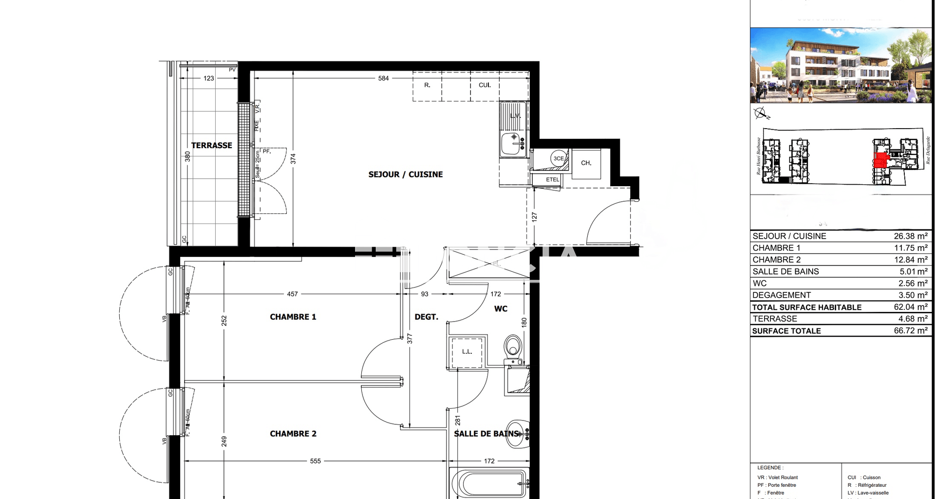 Appartement 3 pièces (62.04 m²) à louer - Montfermeil (93370)