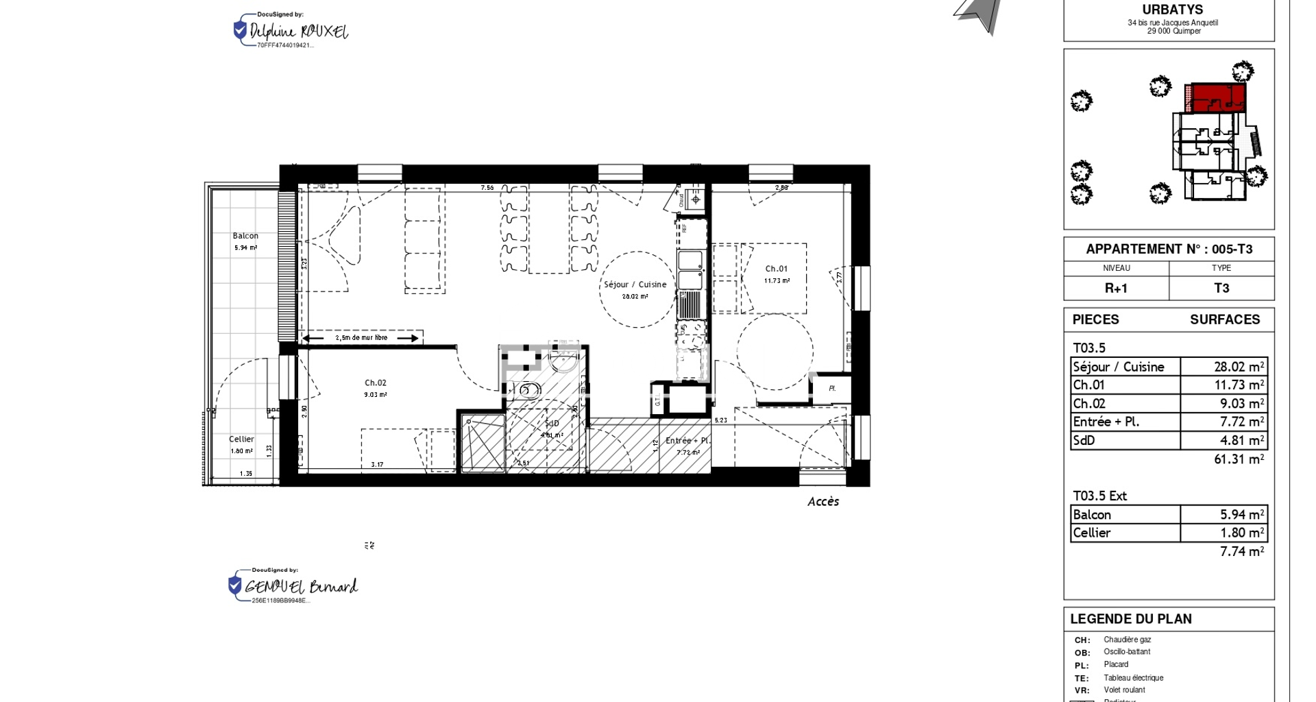 Appartement 3 pièces (61.31 m²) à louer - Orgères (35230)