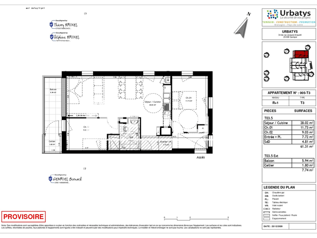 Appartement 3 pièces (61.31 m²) à louer - Orgeres (35230)