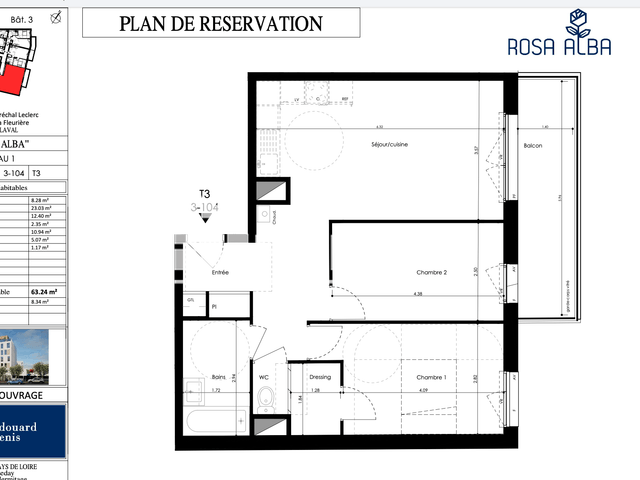 Appartement 3 pièces (63.24 m²) à louer - Laval (53000)