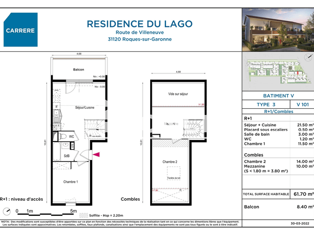 Appartement 3 pièces (61.7 m²) à louer - Roques (31120)