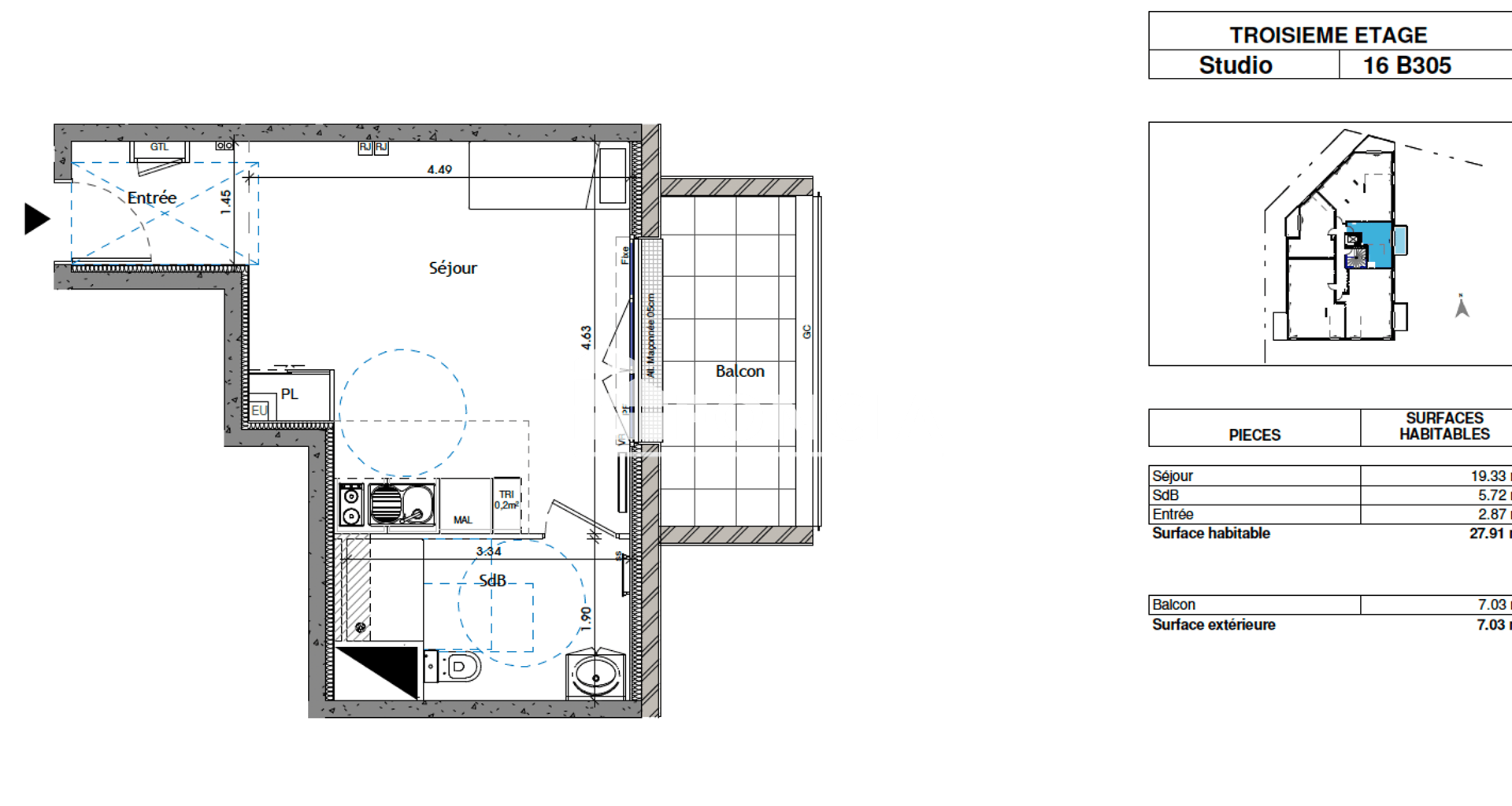 Studio (27.91 m²) à louer - Voisins-le-bretonneux (78960)
