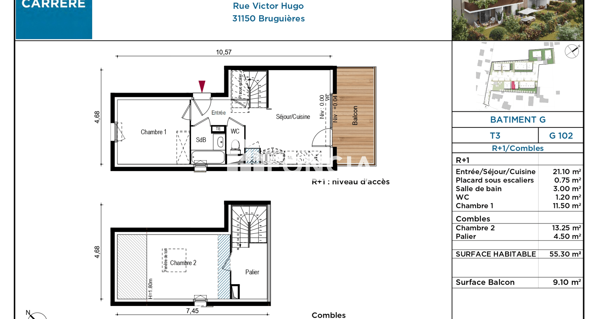 Appartement 3 pièces (55.1 m²) à louer - Bruguières (31150)