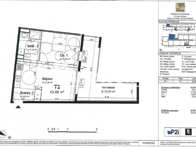 Appartement 2 pièces (43.68 m²) à louer - La Chapelle Saint Mesmin (45380)