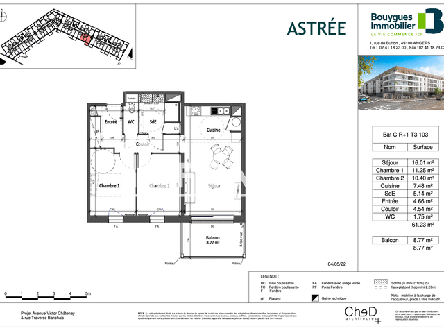 Appartement 3 pièces (61.23 m²) à louer - Angers (49000)