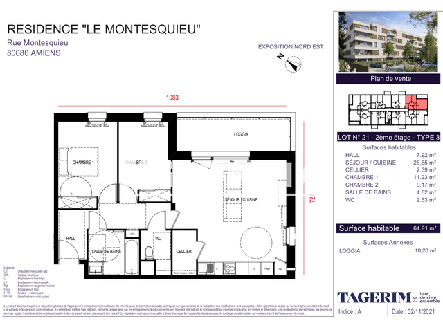 Appartement 3 pièces (64.91 m²) à louer - Amiens (80000)