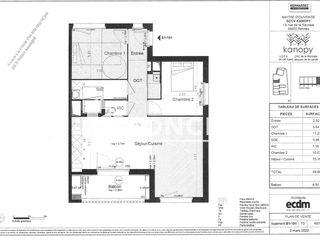 Appartement 3 pièces (69.68 m²) à louer - Saint-jacques-de-la-lande (35136)