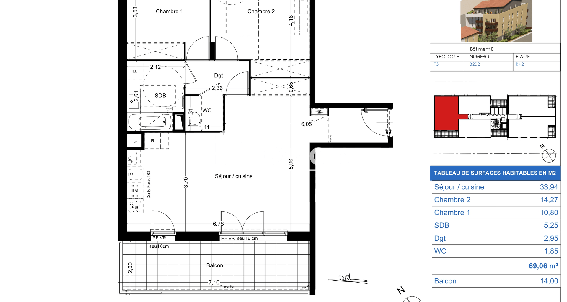 Appartement 3 pièces (69.06 m²) à louer - Ambérieu-en-bugey (01500)
