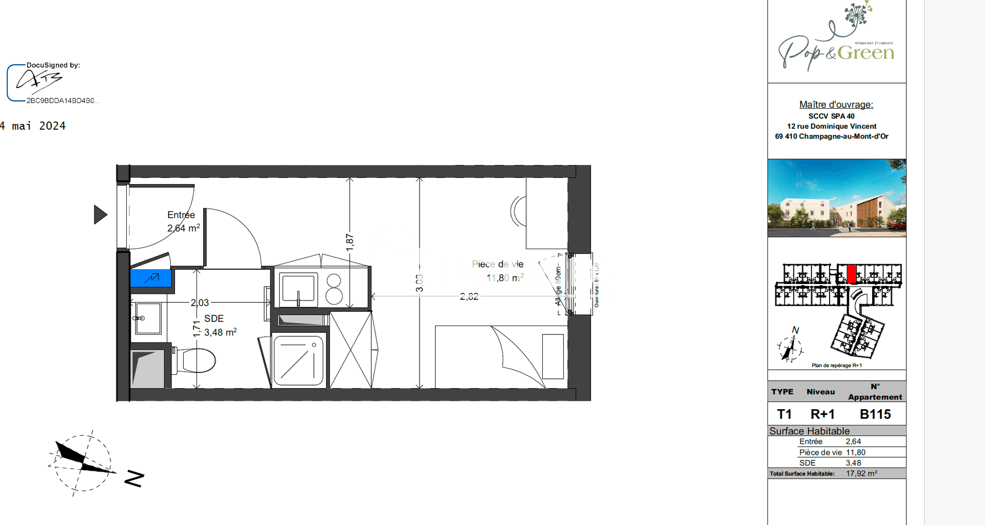 Studio meublé (17.96 m²) à louer - Saint-priest (69800)