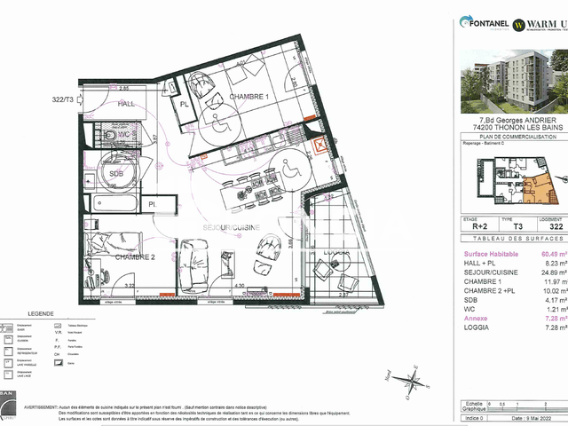 Appartement 3 pièces (60.49 m²) à louer - Thonon-les-bains (74200)