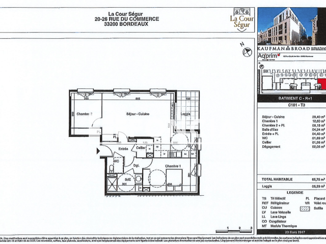 Appartement 3 pièces (65.75 m²) à louer - Bordeaux (33000)