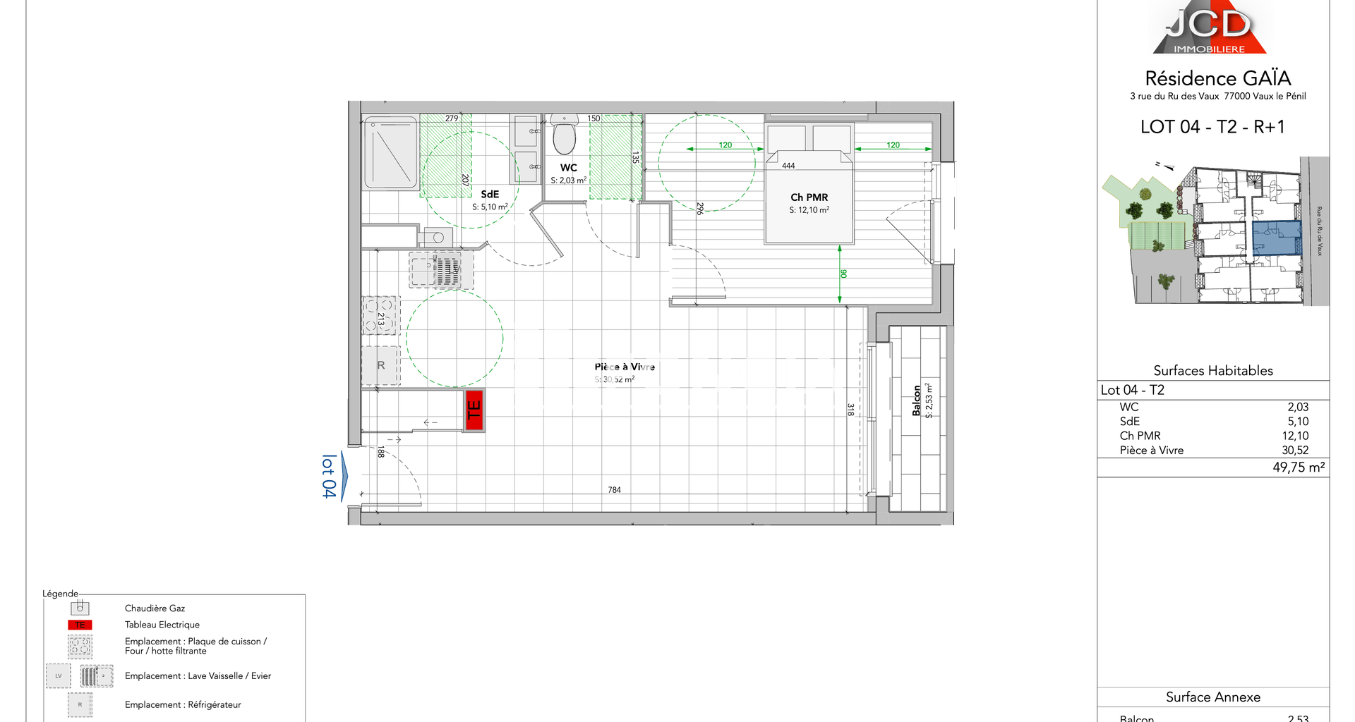 Appartement 2 pièces (49.75 m²) à louer - Vaux-le-pénil (77000)