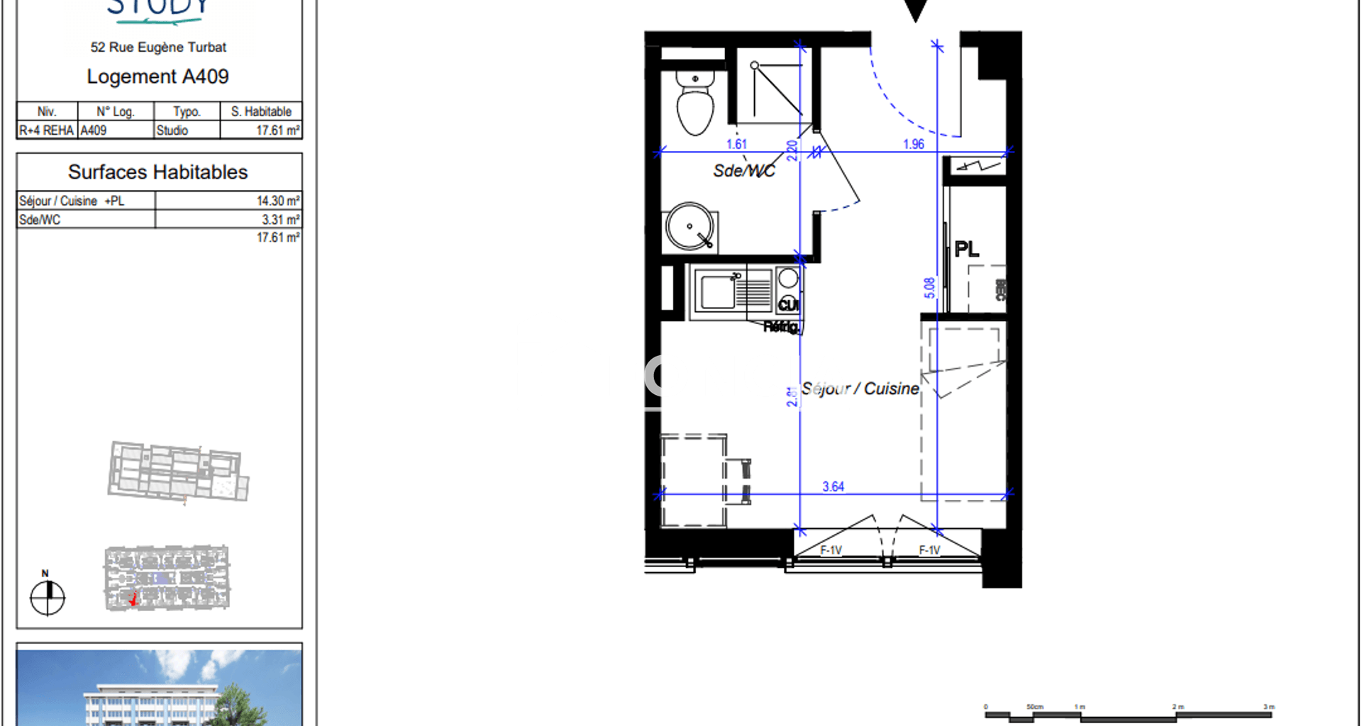 Studio meublé (17.61 m²) à louer - Orléans (45100)