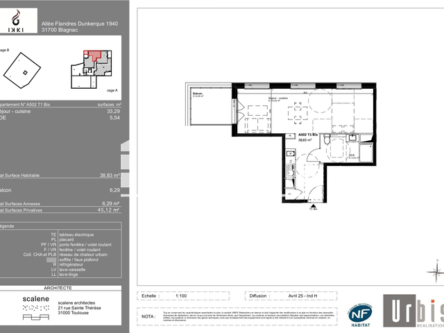 Studio (45.12 m²) à louer - Blagnac (31700)