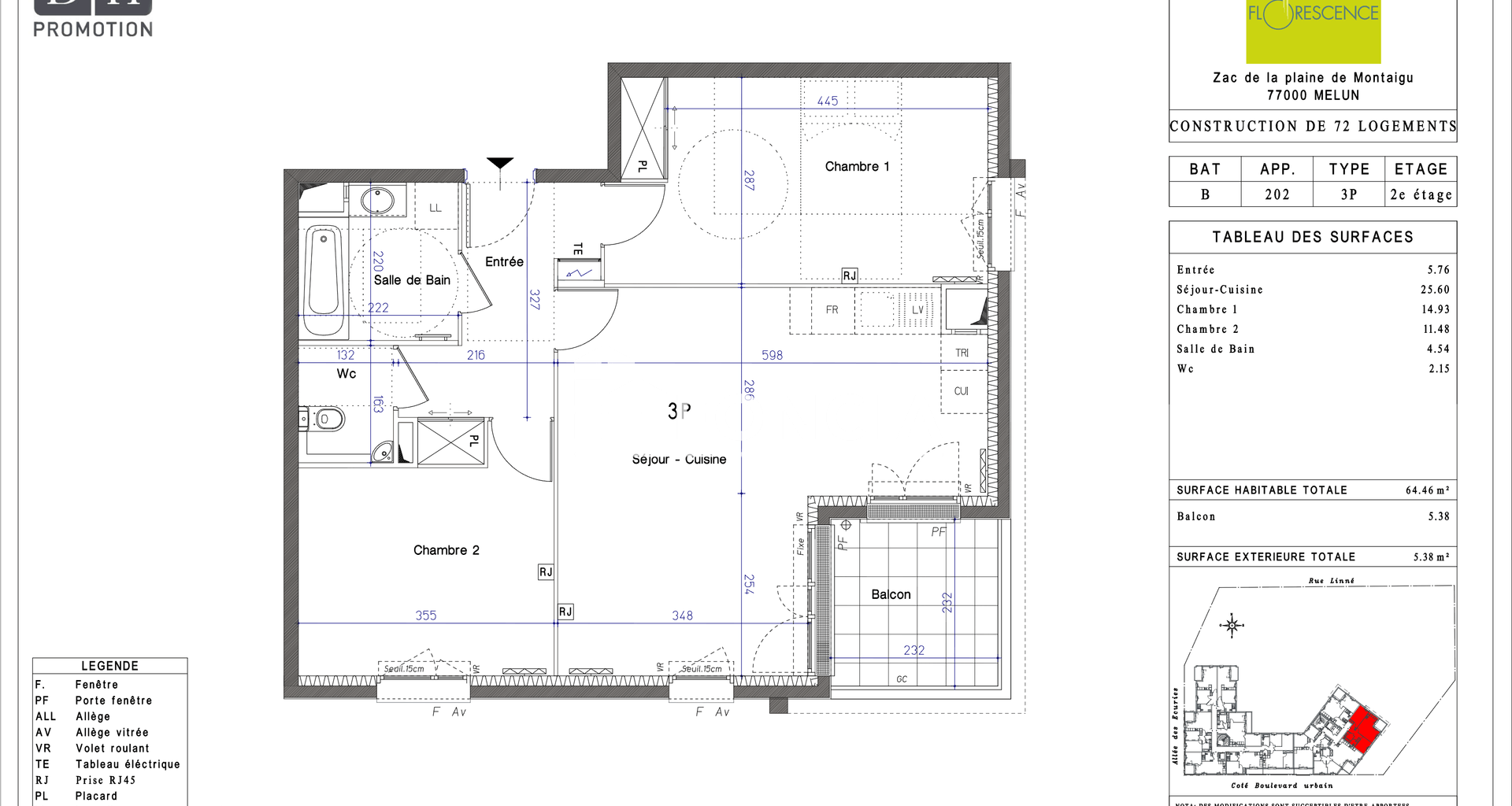 Appartement 3 pièces (64.46 m²) à louer - Melun (77000)