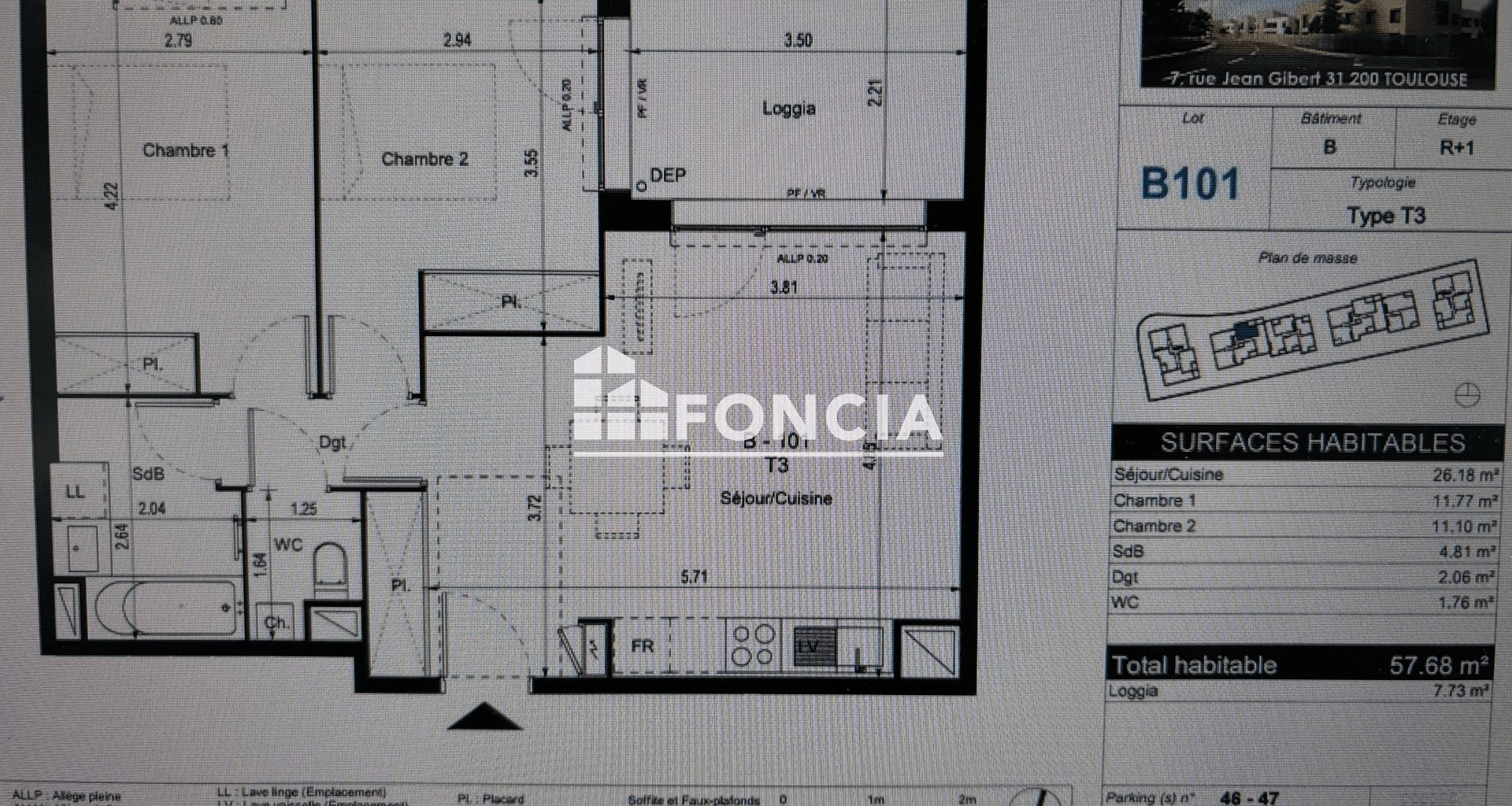 Appartement 3 pièces (57.68 m²) à louer - Toulouse 2ᵉ (31200)