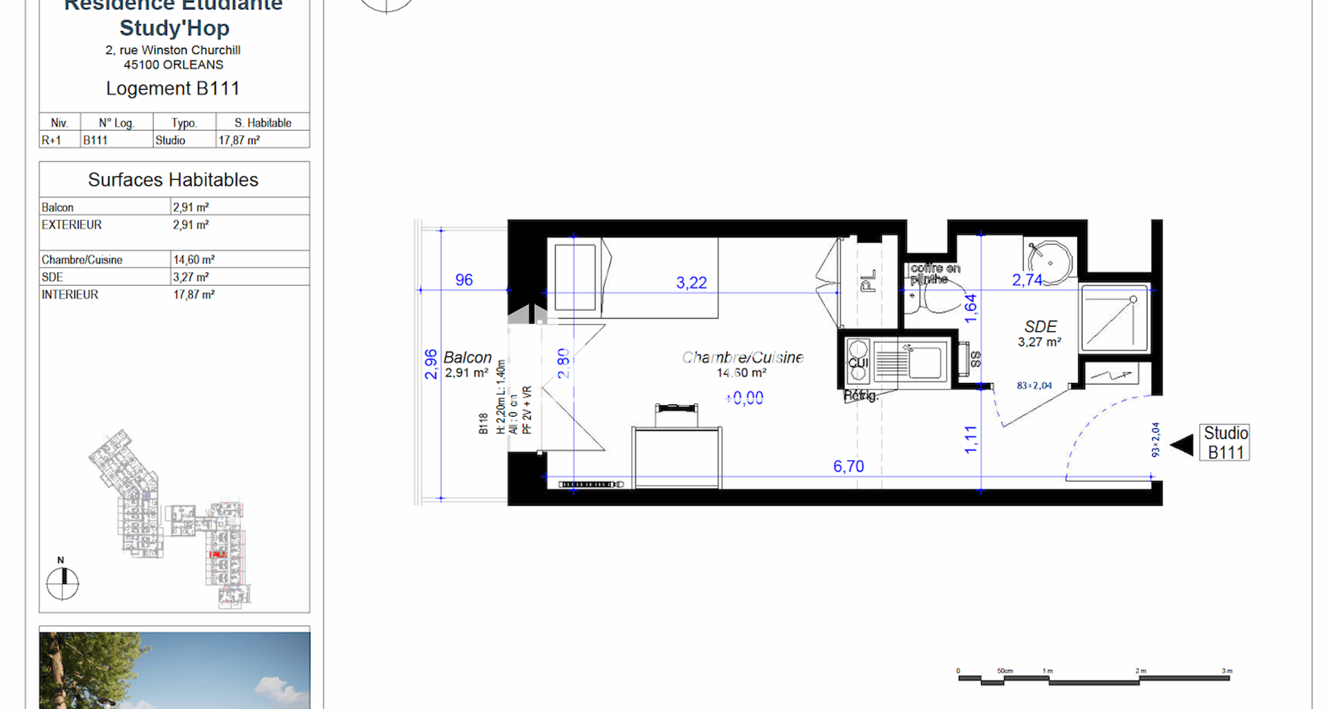 Studio meublé (17.87 m²) à louer - Orléans (45100)