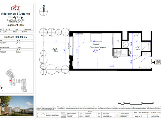 Studio meublé (18.37 m²) à louer - Orleans (45100)