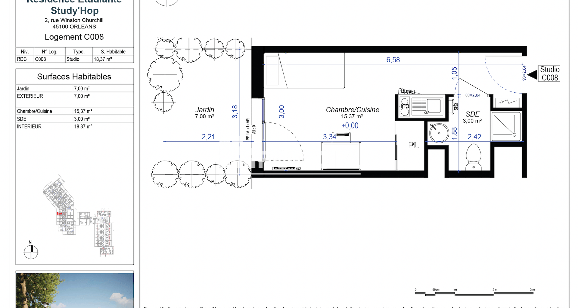 Studio meublé (18.37 m²) à louer - Orléans (45100)