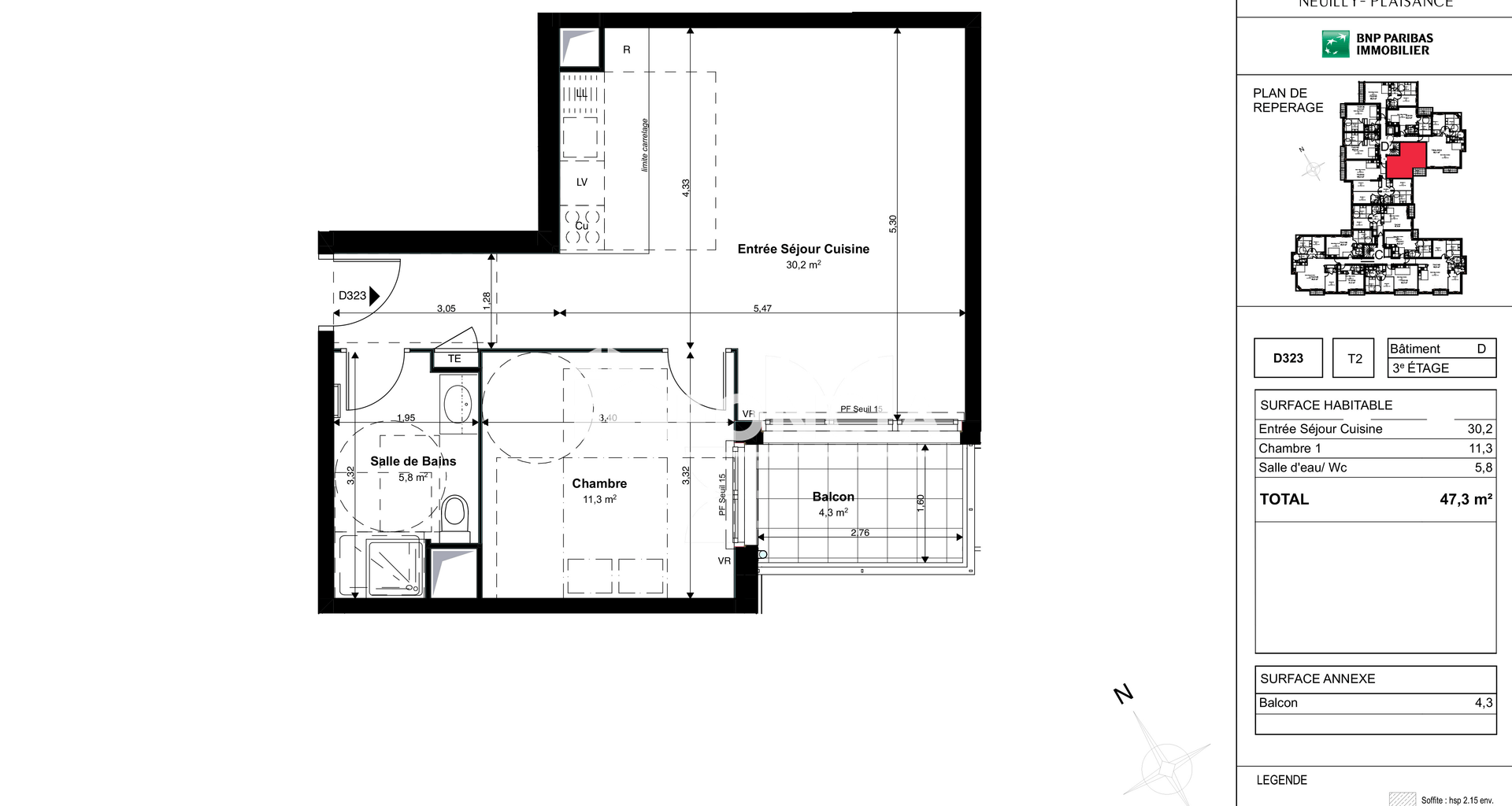Appartement 2 pièces (47.3 m²) à louer - Neuilly-plaisance (93360)