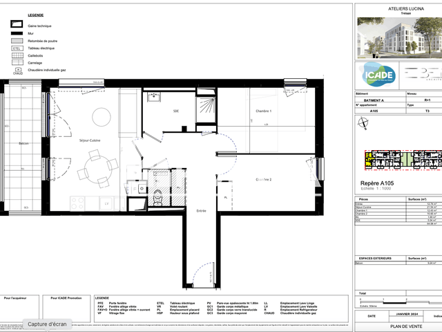 Appartement 3 pièces (64.08 m²) à louer - Trelaze (49800)