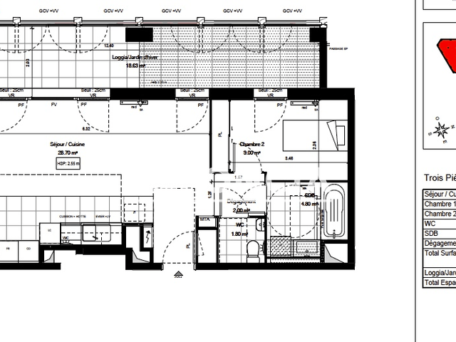 Appartement 3 pièces (58.18 m²) à louer - Bordeaux (33100)