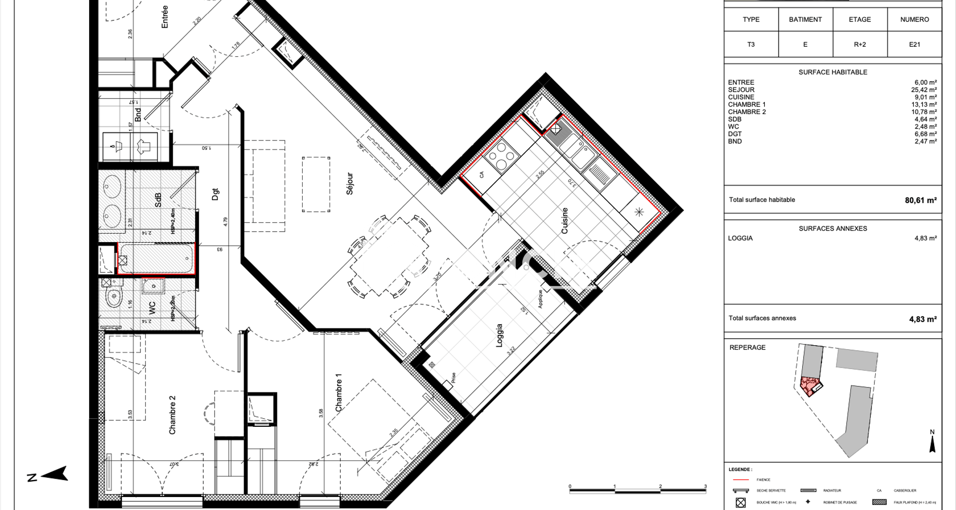 Appartement 3 pièces (80.61 m²) à louer - Evry (91000)