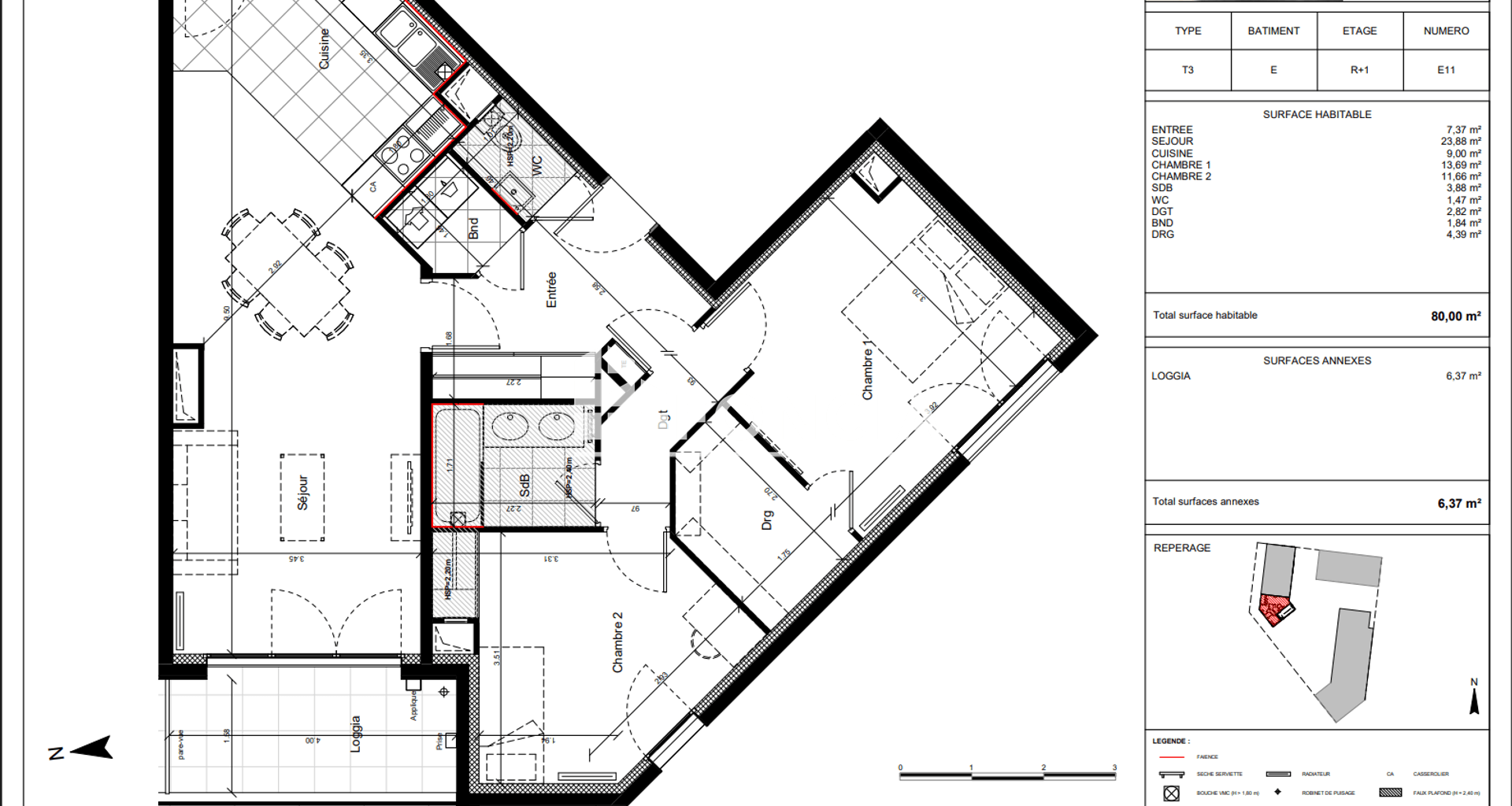 Appartement 3 pièces (80 m²) à louer - Evry (91000)