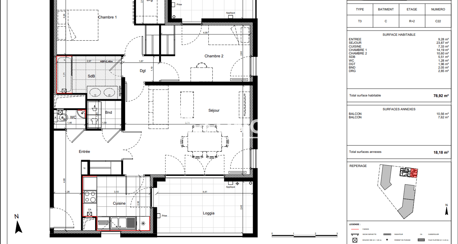 Appartement 3 pièces (78.92 m²) à louer - Evry (91000)