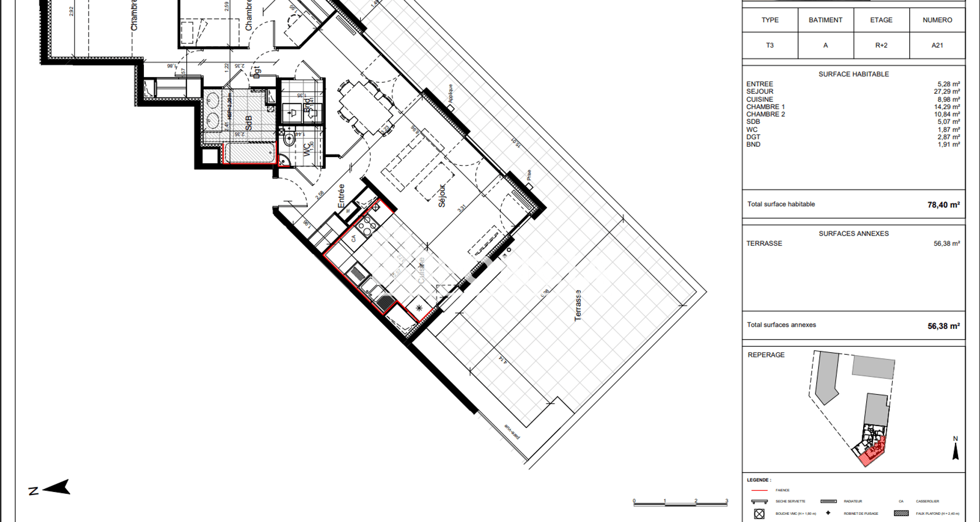 Appartement 3 pièces (78.4 m²) à louer - Evry (91000)