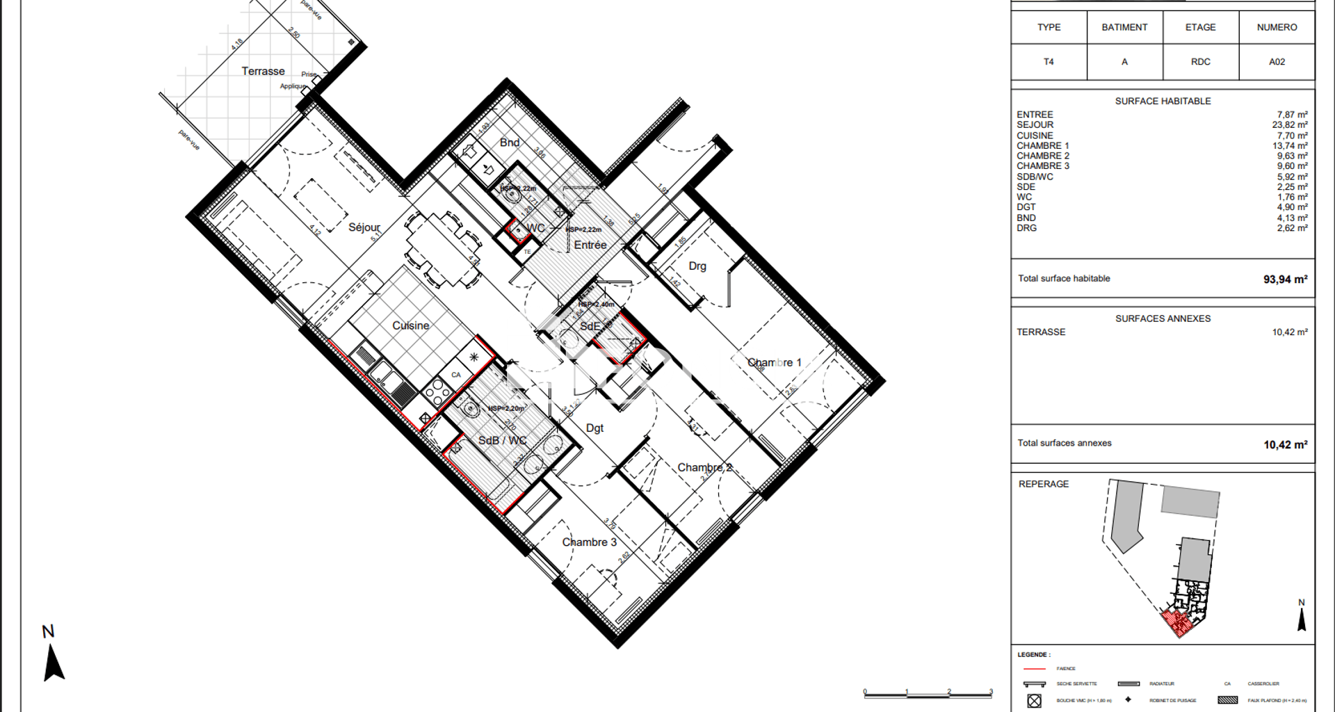 Appartement 4 pièces (93.94 m²) à louer - Evry (91000)