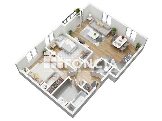 Appartement meublé 3 pièces (60.09 m²) à louer - Serris (77700)