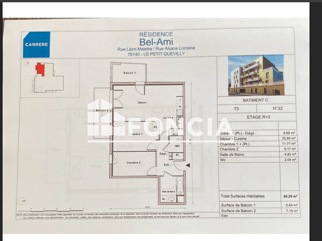 Appartement 3 pièces (60.29 m²) à louer - Le Petit-quevilly (76140)