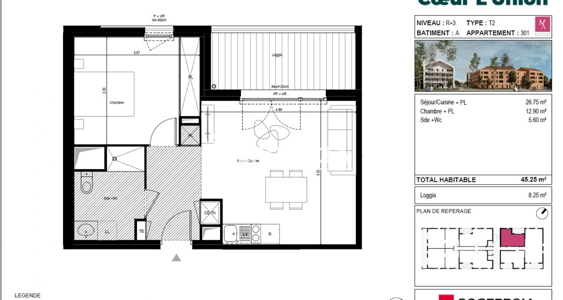 Appartement 2 pièces (45.25 m²) à louer - L'union (31240)