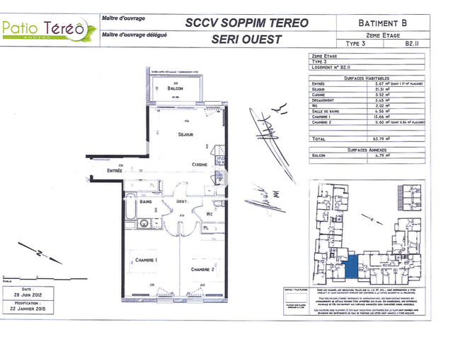 Appartement 3 pièces (63.79 m²) à louer - Angers (49000)