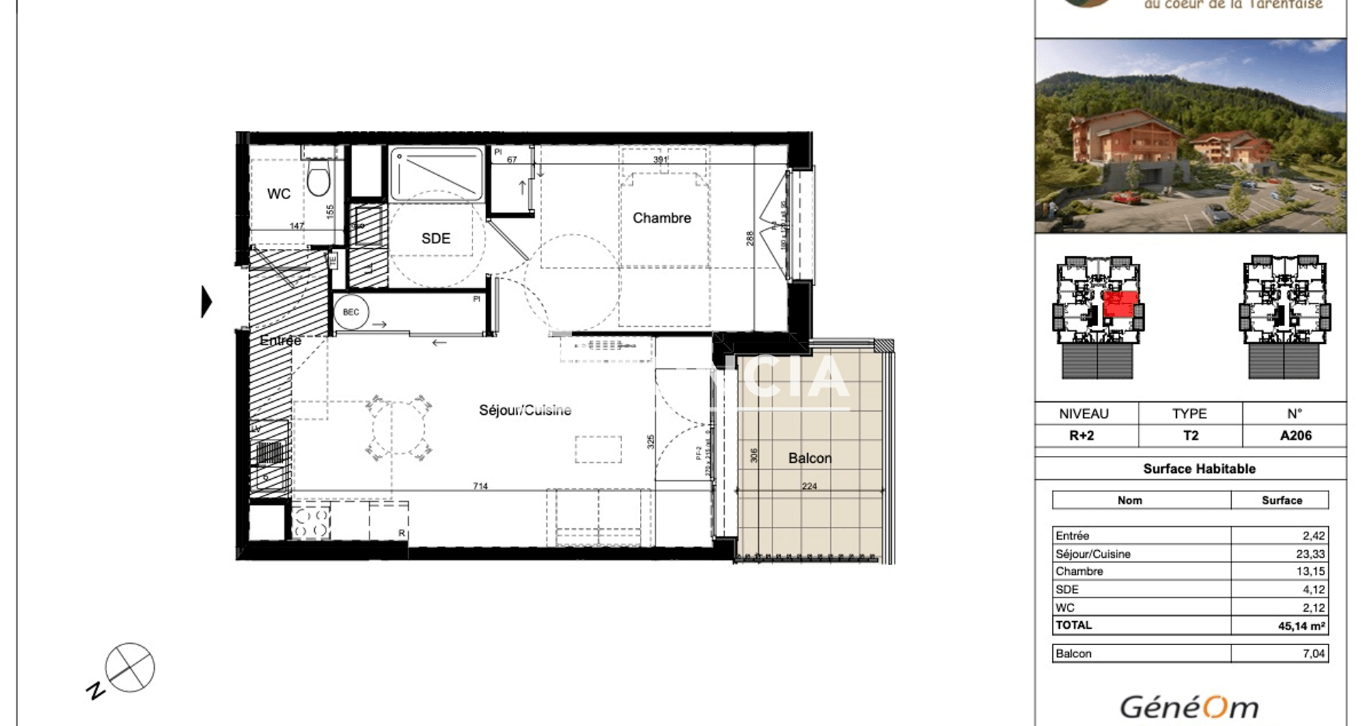 Appartement 2 pièces (45.14 m²) à vendre - La Plagne Tarentaise (73210)