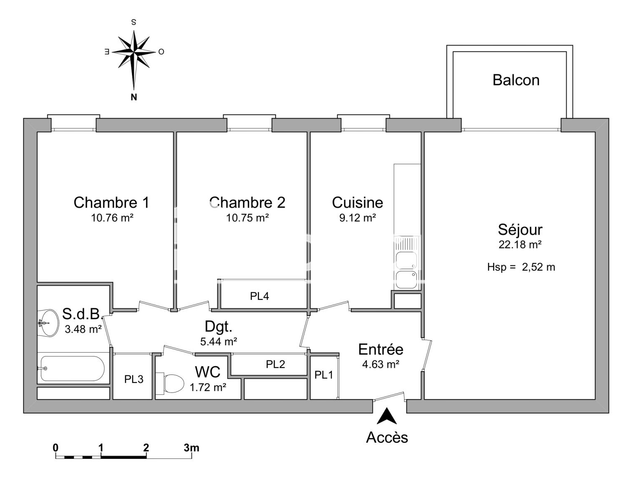 Appartement 3 pièces (68.25 m²) à louer - Rouen (76000)