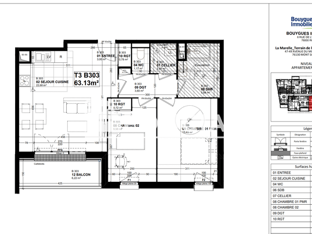 Appartement 3 pièces (63.13 m²) à louer - Mont Saint- Aignan (76130)